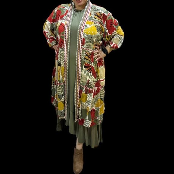 Cato Butterfly Kimono Duster Top Size S Embroidered Gauze Tiered Oversized Boho - Picture 6 of 12